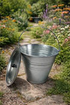 Preview: Verzinkter Metalleimer Zinkeimer mit Deckel Silber 12 Liter Tragegriff 30 cm geeignet für Asche, Wasser