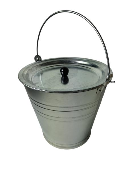 Verzinkter Metalleimer Zinkeimer mit Deckel Silber 12 Liter Tragegriff 30 cm geeignet für Asche, Wasser